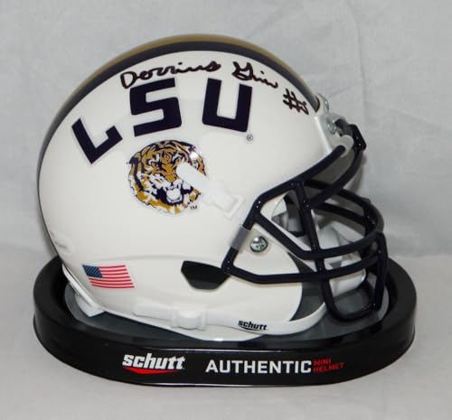 Derrius Guice Autographed LSU Tigers White Schutt Mini Helmet- JSA W Auth *Black