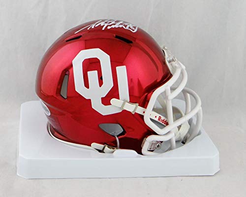 Adrian Peterson Signed Oklahoma Sooners Chrome Mini Helmet - Beckett Auth *White