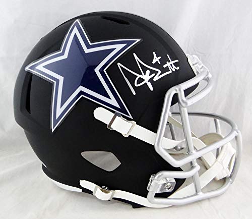 Dak Prescott Autographed Dallas Cowboys F/S Flat Black Helmet- Beckett Auth *S