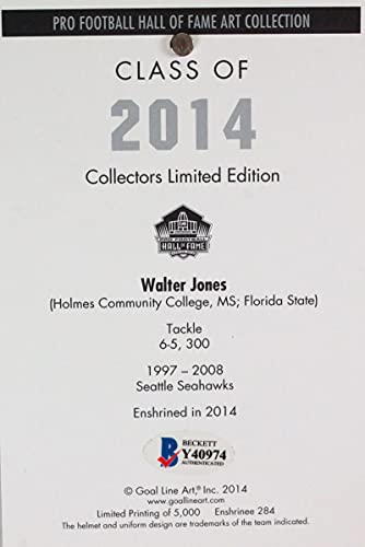 Walter Jones Signed Philadelphia Eagles Goal Line Art Card w/ HOF- Beckett *Blue