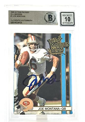 1990 Action Packed All-Madden #1 Joe Montana Auto SF 49ers BGS Autograph 10