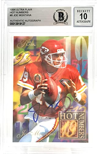 1994 Ultra Flair Hot Numbers #8 Joe Montana Auto Kansas Chiefs BGS Autograph 10
