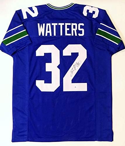 Ricky Watters Autographed Blue Pro Style Jersey- Beckett Authenticated *Black