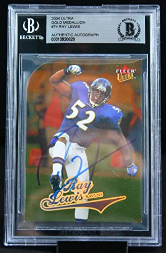 2004 Ultra Gold Medallion #74 Ray Lewis Baltimore Ravens BGS Autograph 10