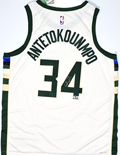 Giannis Antetokounmpo Signed Bucks 22-23 White Swingman Association JSY-Beckett