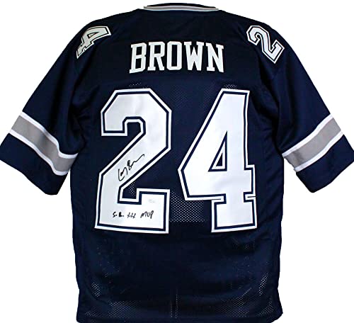 Larry Brown Autographed Blue Pro Style Jersey W/ SB MVP- JSA W *Black