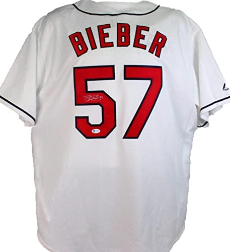 Shane Bieber Autographed Cleveland Indians White Majestic Jersey-Beckett W