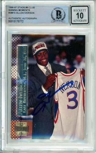 1996-97 Stadium Club Shining Moments #SM15 Allen Iverson RC 76ers BGS Auto 10