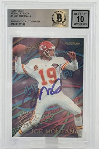 1995 Fleer Aerial Attack #3 Joe Montana Auto Kansas City Chiefs BGS Autograph 10