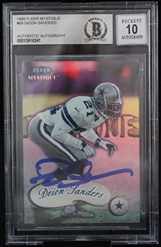 1999 Fleer Mystique #69 Deion Sanders Dallas Cowboys BGS Autograph 10