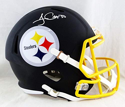 James Conner Autographed Steelers F/S Flat Black Helmet- Beckett Auth *Silver
