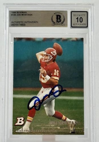 1994 Bowman #100 Joe Montana Auto Kansas City Chiefs BGS Autograph 10