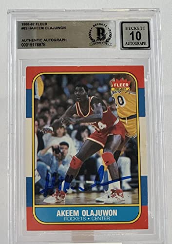 1986-87 Fleer #82 Hakeem Olajuwon Auto Houston Rockets BGS Autograph 10