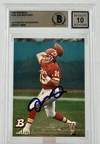 1994 Bowman #100 Joe Montana Auto Kansas City Chiefs BGS Autograph 10