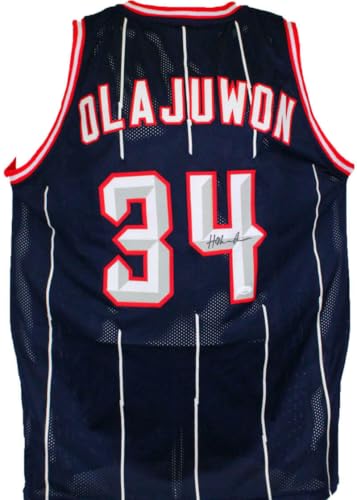 Hakeem Olajuwon Autographed Blue Jersey- JSA Witnessed *Black