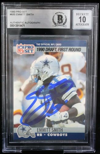 1990 Pro Set #685 Emmitt Smith Auto Dallas Cowboys BGS Autograph 10