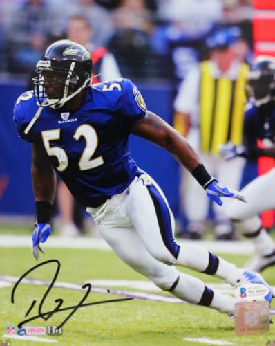 Ray Lewis Signed Ravens 8x10 HM Running Purple Jersey Photo - Beckett W Auth