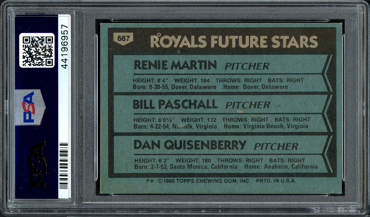 Dan Quisenberry Autographed 1980 Topps Rookie Card #667 Kansas City Royals PSA/DNA #44196957