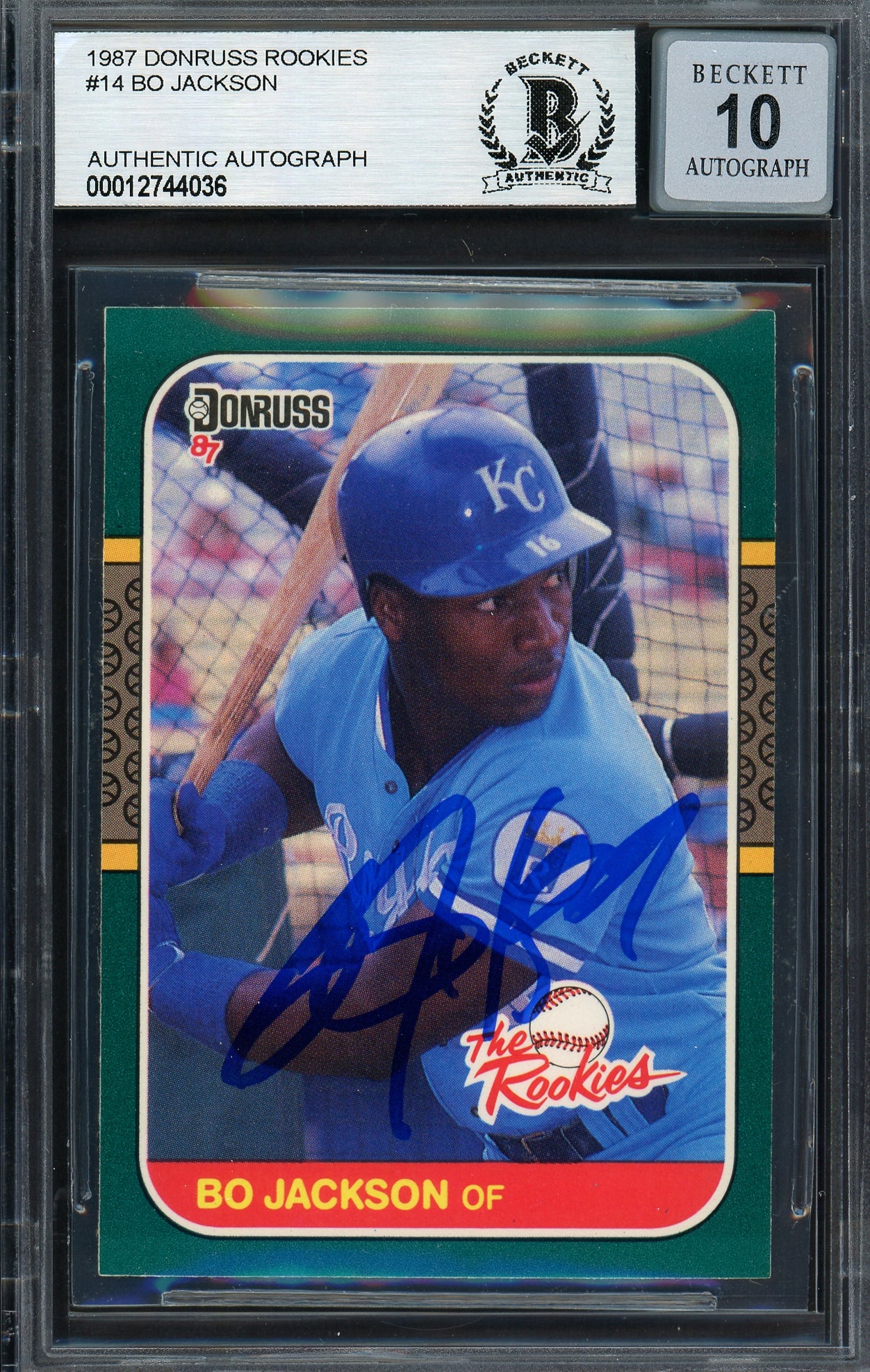 Bo Jackson Autographed 1987 Donruss The Rookies Rookie Card #14 Kansas City Royals Auto Grade Gem Mint 10 Beckett BAS Stock #192873