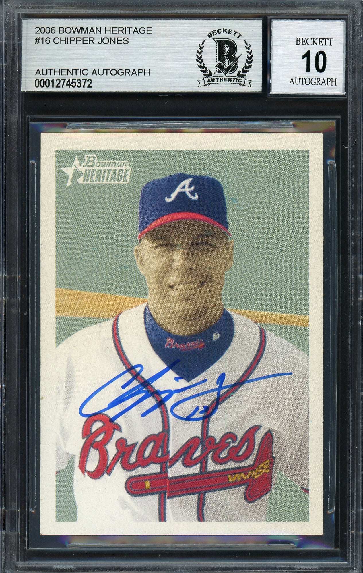 Chipper Jones Autographed 2006 Bowman Heritage Card #16 Atlanta Braves Auto Grade Gem Mint 10 Beckett BAS #12745372