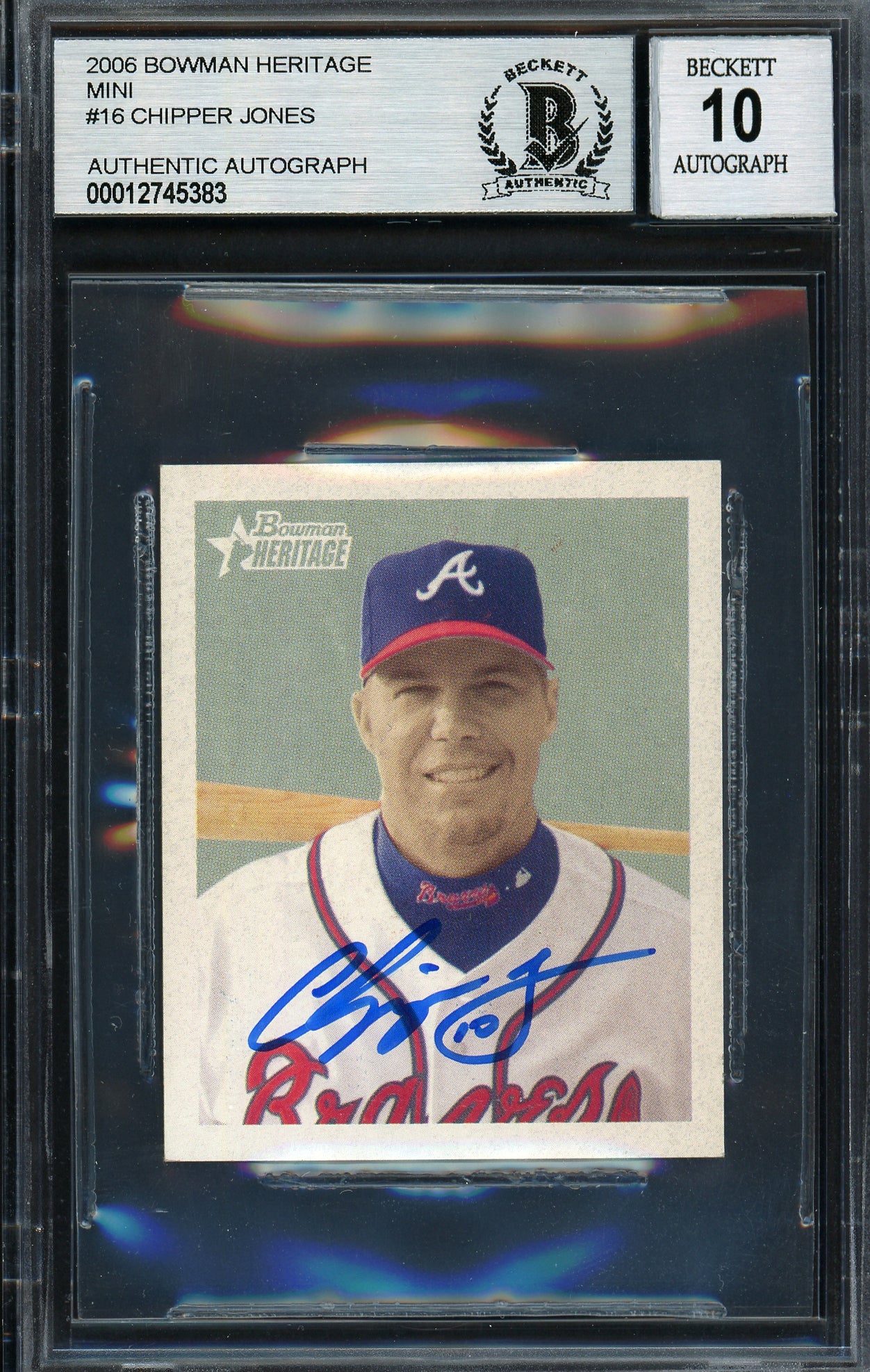 Chipper Jones Autographed 2006 Bowman Heritage Mini Card #16 Atlanta Braves Auto Grade Gem Mint 10 Beckett BAS #12745383