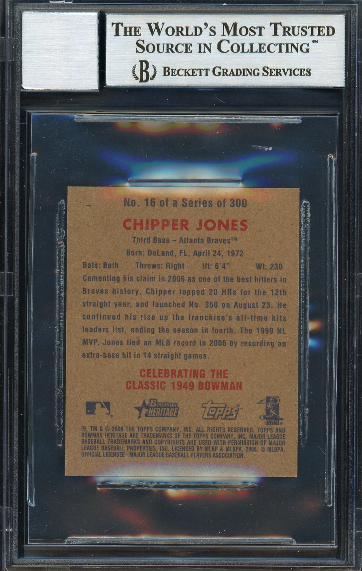 Chipper Jones Autographed 2006 Bowman Heritage Mini Card #16 Atlanta Braves Auto Grade Gem Mint 10 Beckett BAS #12745380