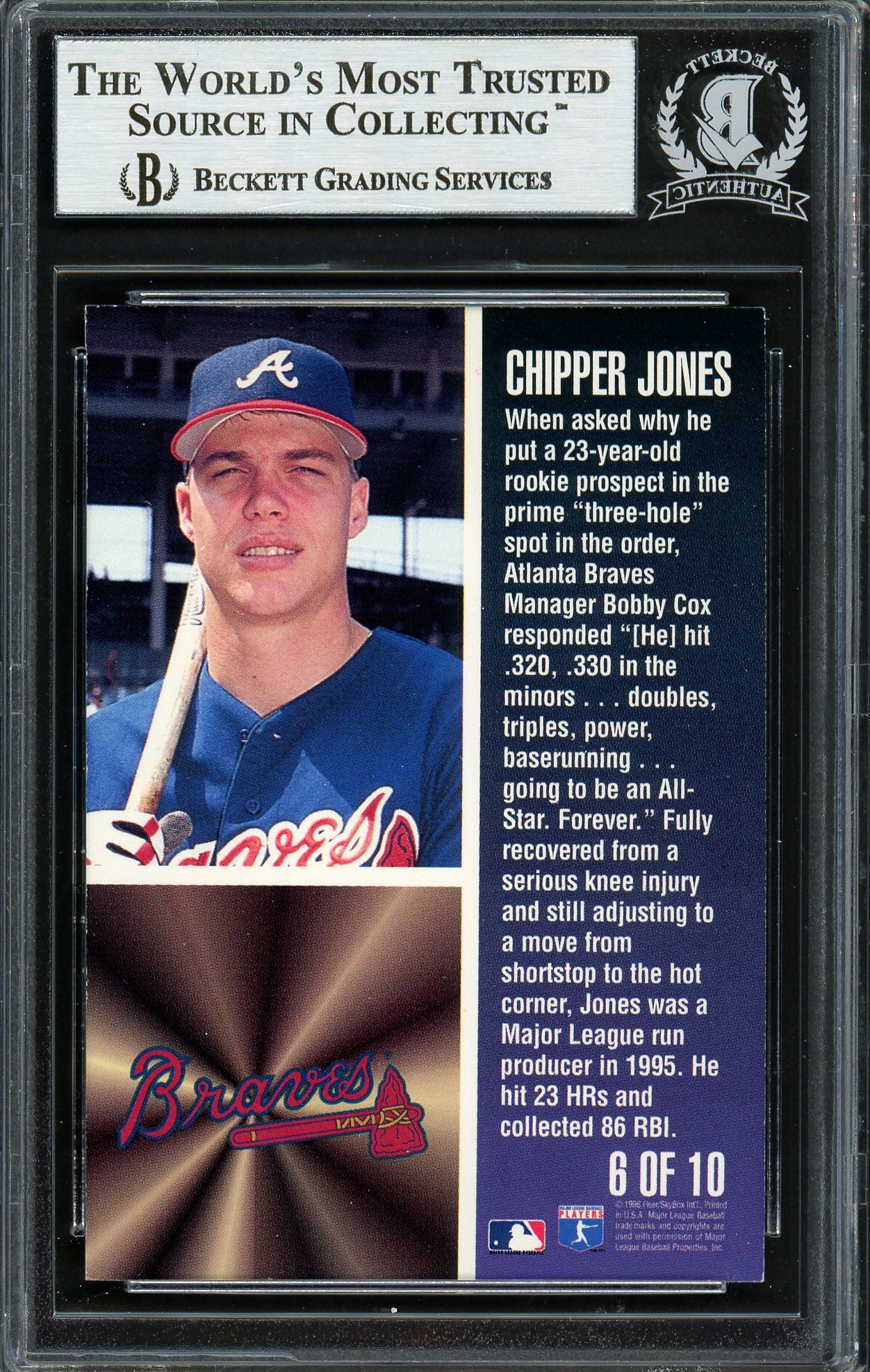 Chipper Jones Autographed 1996 Fleer Tomorrow's Legends Card #6 Atlanta Braves Beckett BAS #12750402