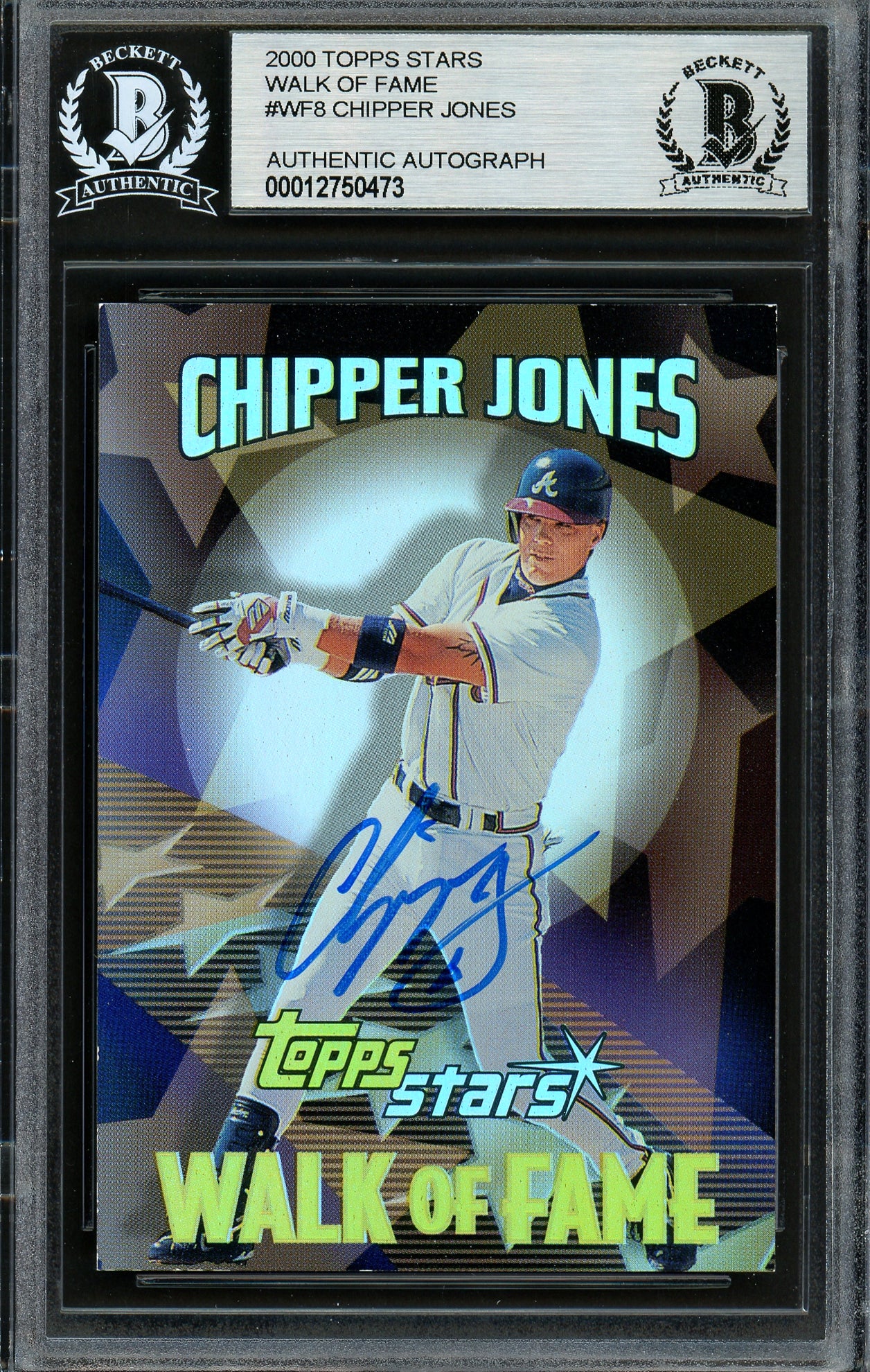 Chipper Jones Autographed 2000 Topps Stars Walk of Fame Card #WF8 Atlanta Braves Beckett BAS #12750473