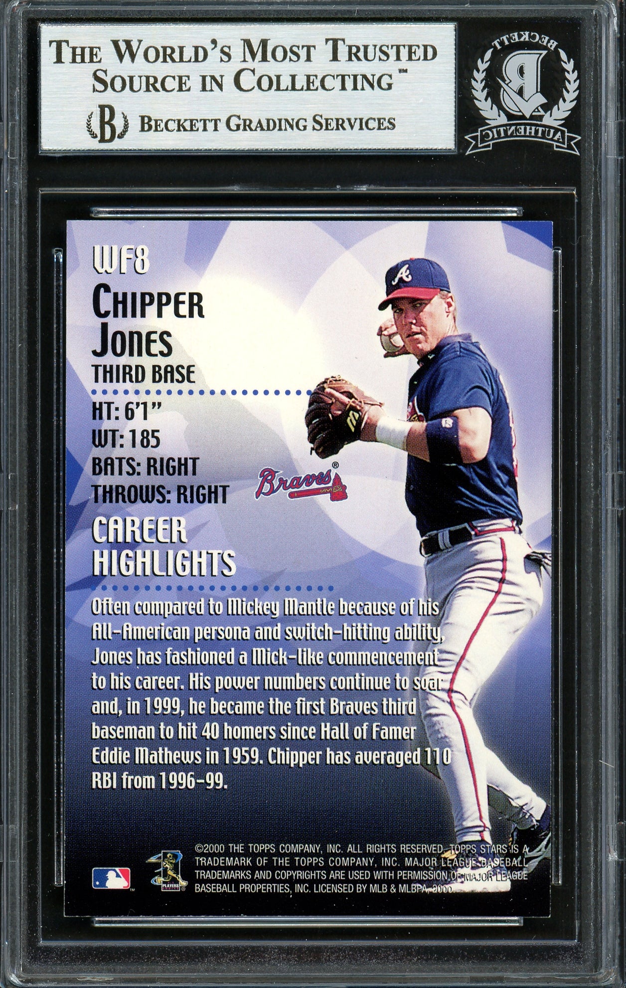 Chipper Jones Autographed 2000 Topps Stars Walk of Fame Card #WF8 Atlanta Braves Beckett BAS #12750473