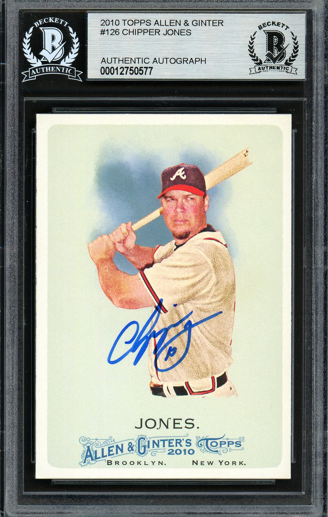 Chipper Jones Autographed 2010 Topps Allen & Ginter Card #126 Atlanta Braves Beckett BAS Stock #193115
