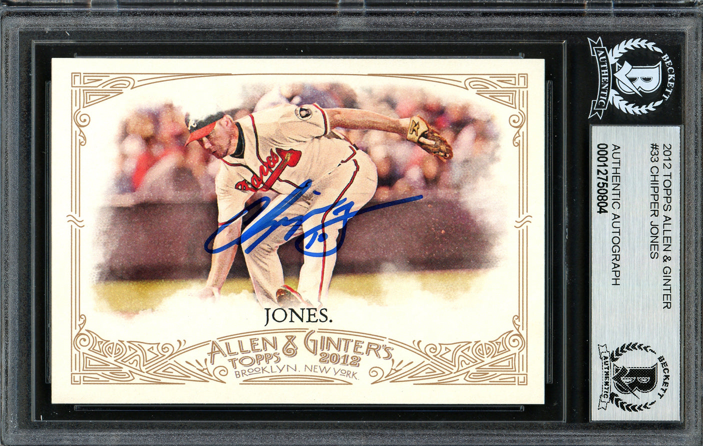 Chipper Jones Autographed 2012 Topps Allen & Ginter Card #33 Atlanta Braves Beckett BAS #12750804