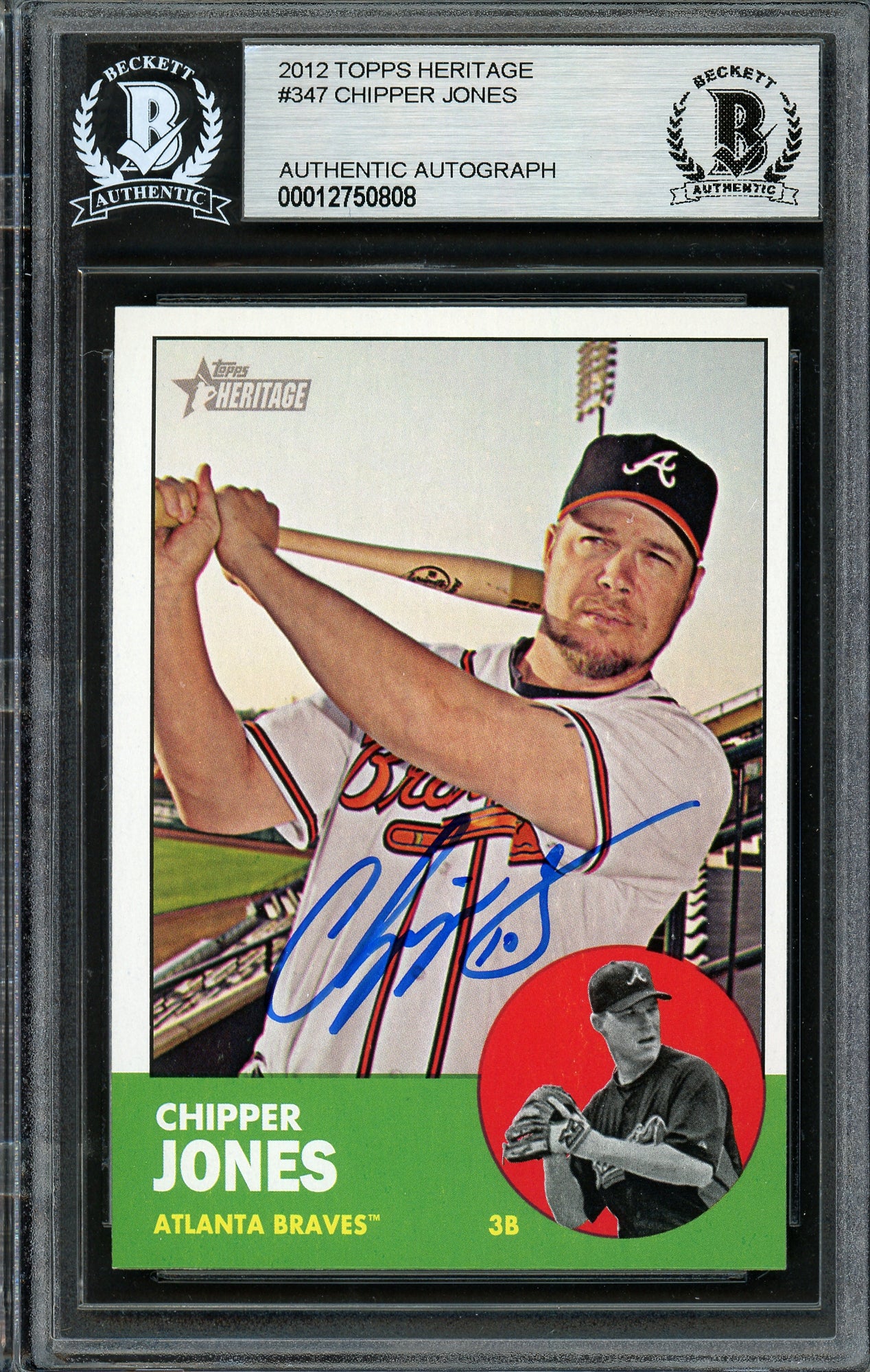Chipper Jones Autographed 2012 Topps Heritage Card #347 Atlanta Braves Beckett BAS #12750808