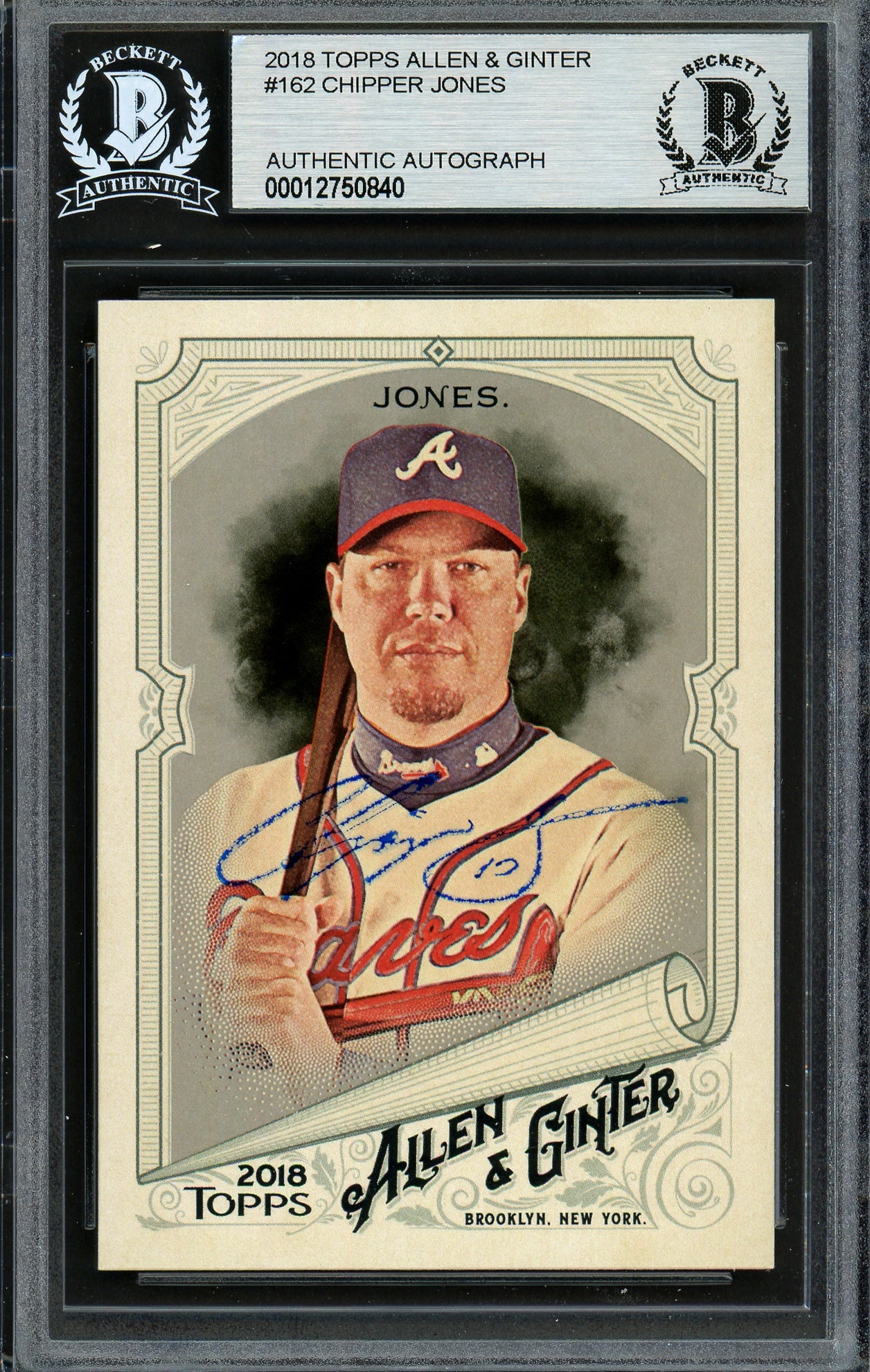 Chipper Jones Autographed 2018 Topps Allen & Ginter Card #162 Atlanta Braves Beckett BAS #12750840