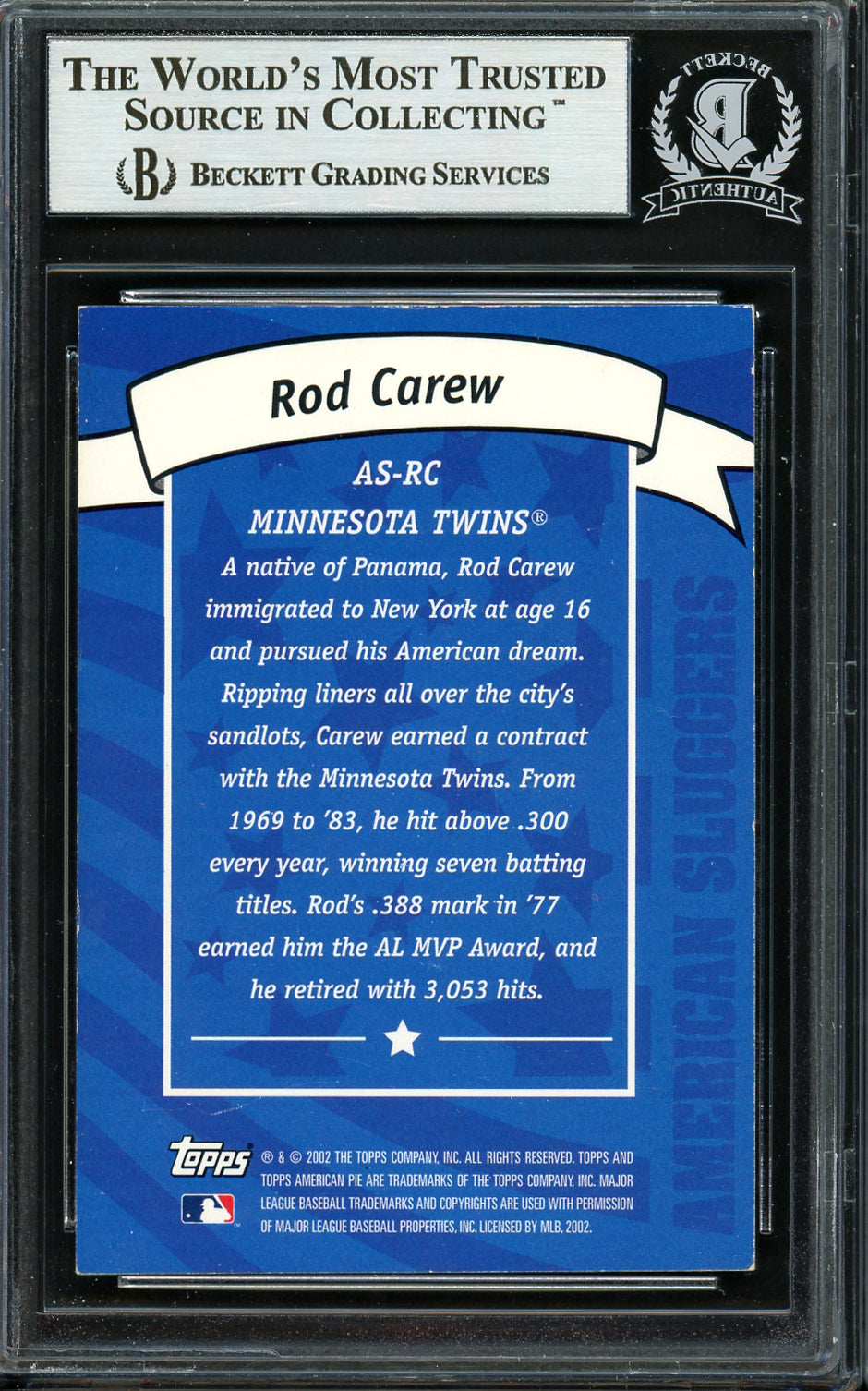 Rod Carew Autographed 2002 Topps American Pie Gold Card #AS-RC Minnesota Twins Beckett BAS #12754123