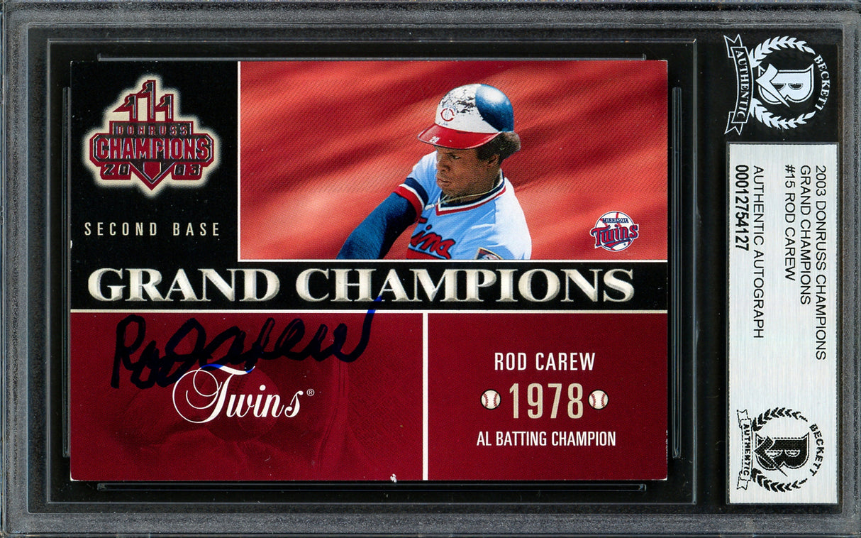 Rod Carew Autographed 2003 Donruss Champions Card #GC-15 Minnesota Twins Beckett BAS #12754127