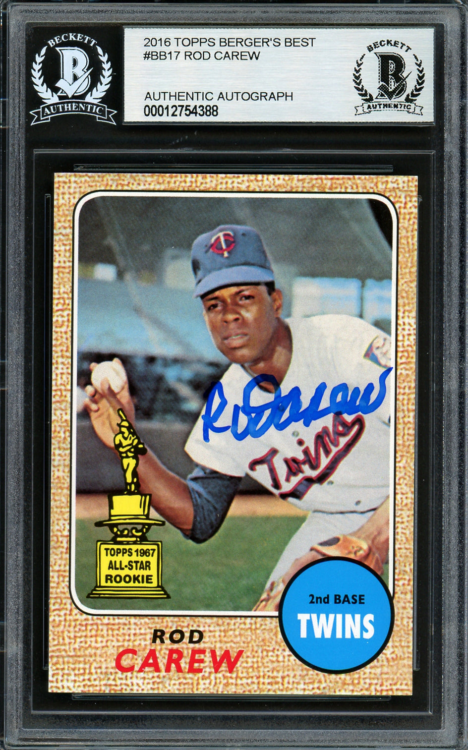 Rod Carew Autographed 2016 Topps Berger's Best Card #BB-17 Minnesota Twins Beckett BAS #12754388