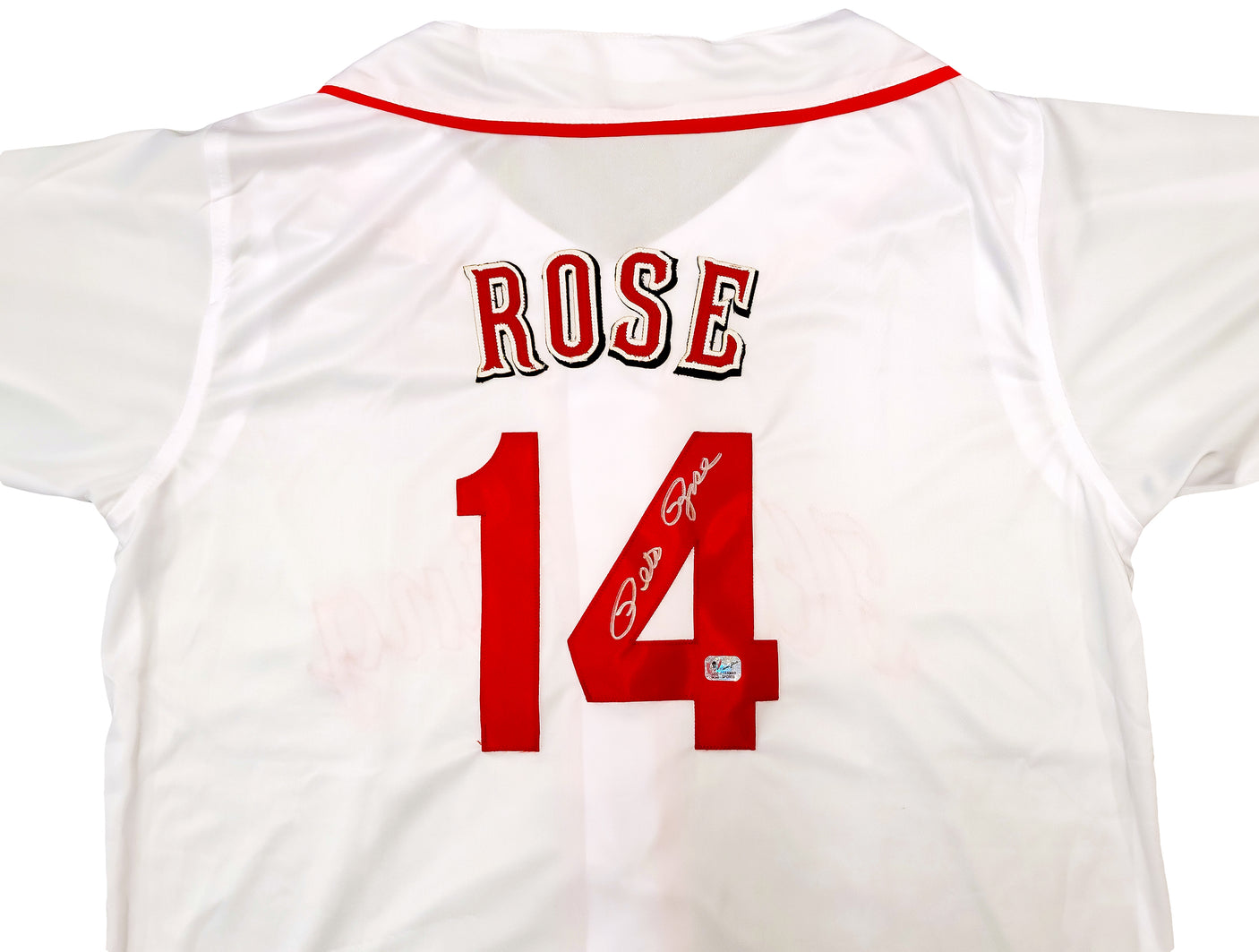 Cincinnati Reds Pete Rose Autographed White Jersey PR Holo Stock #202356
