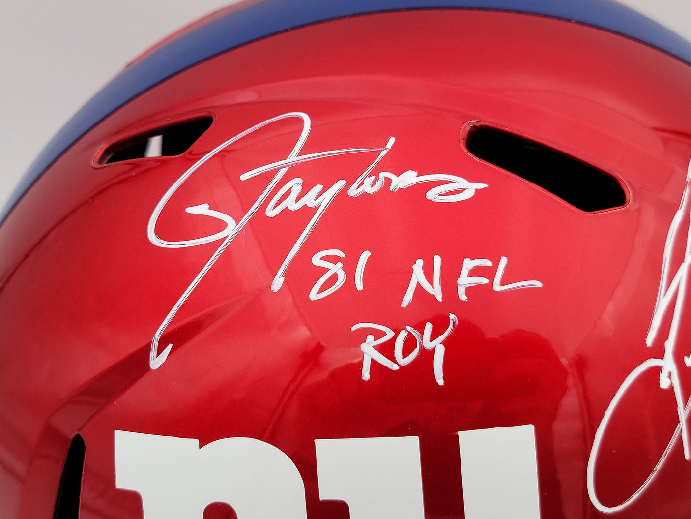 Lawrence Taylor & Saquon Barkley Autographed New York Giants Flash Red Full Size Replica Speed Helmet "NFL ROY" Beckett BAS QR Stock #202987