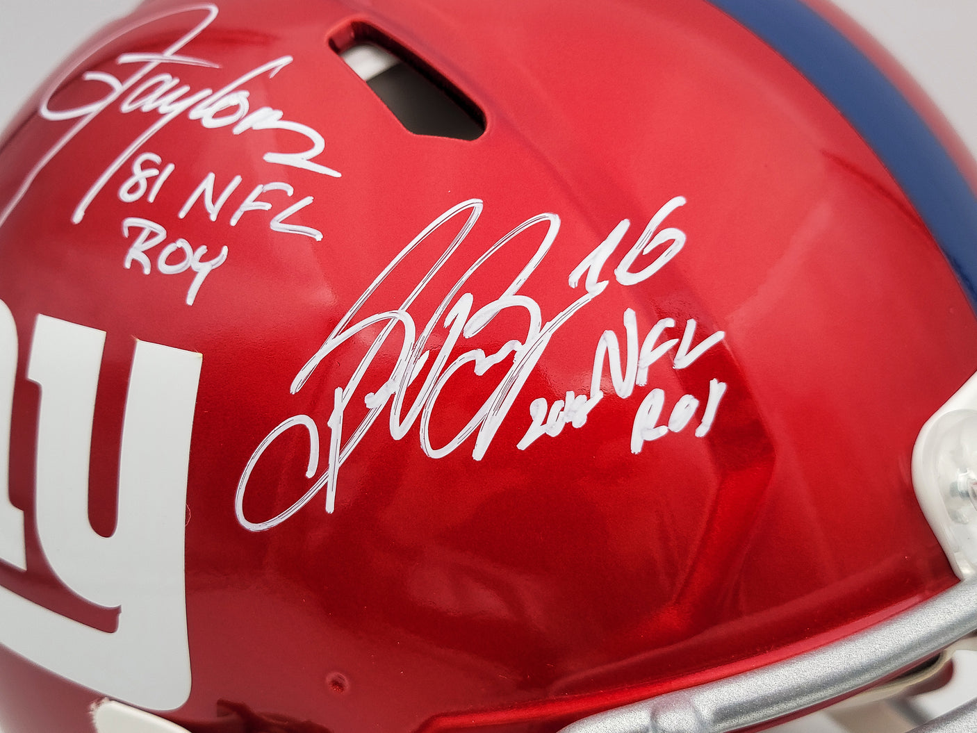 Lawrence Taylor & Saquon Barkley Autographed New York Giants Flash Red Full Size Authentic Speed Helmet "NFL ROY" Beckett BAS QR Stock #202988
