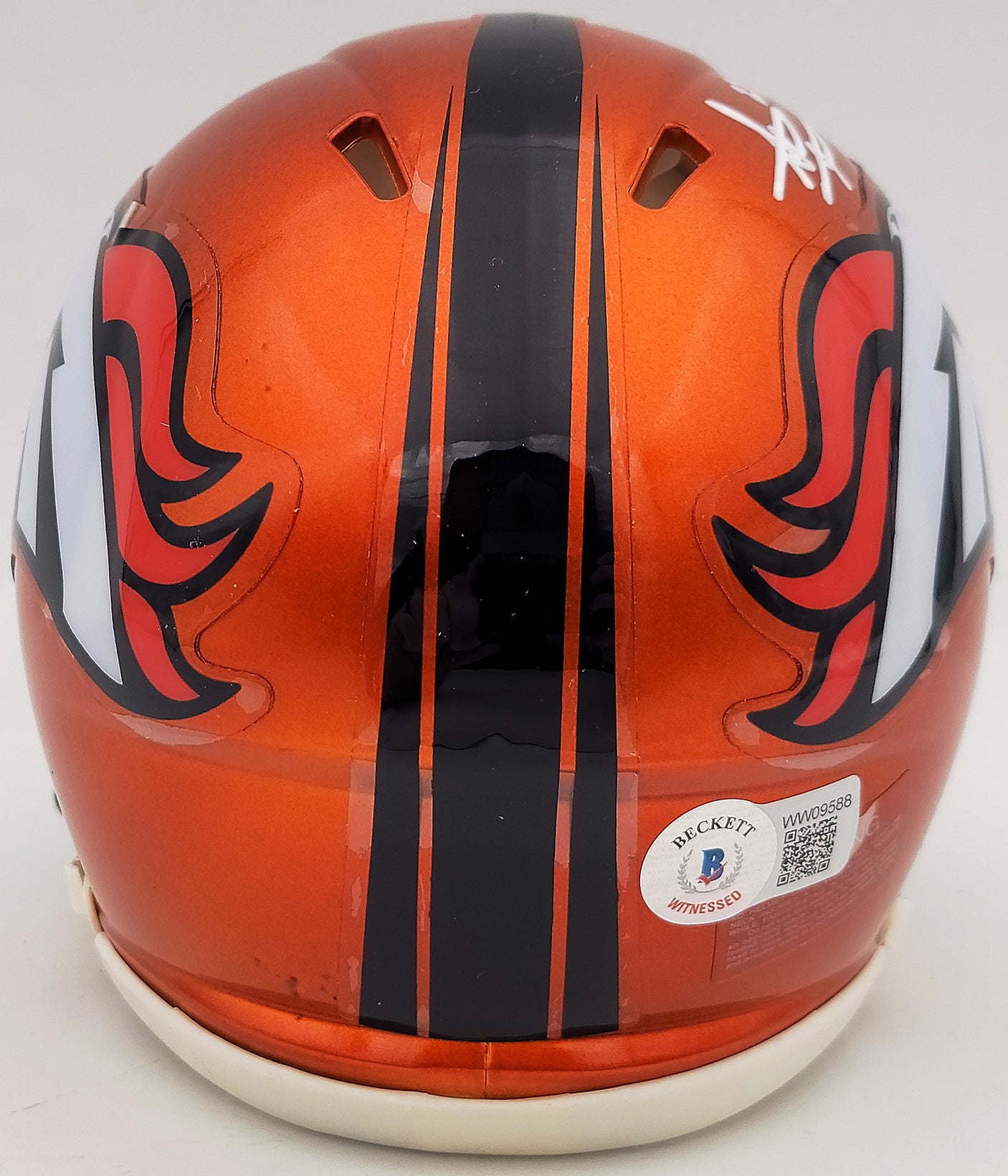 Steve Atwater Autographed Denver Broncos Flash Orange Speed Mini Helmet Beckett BAS QR Stock #203001