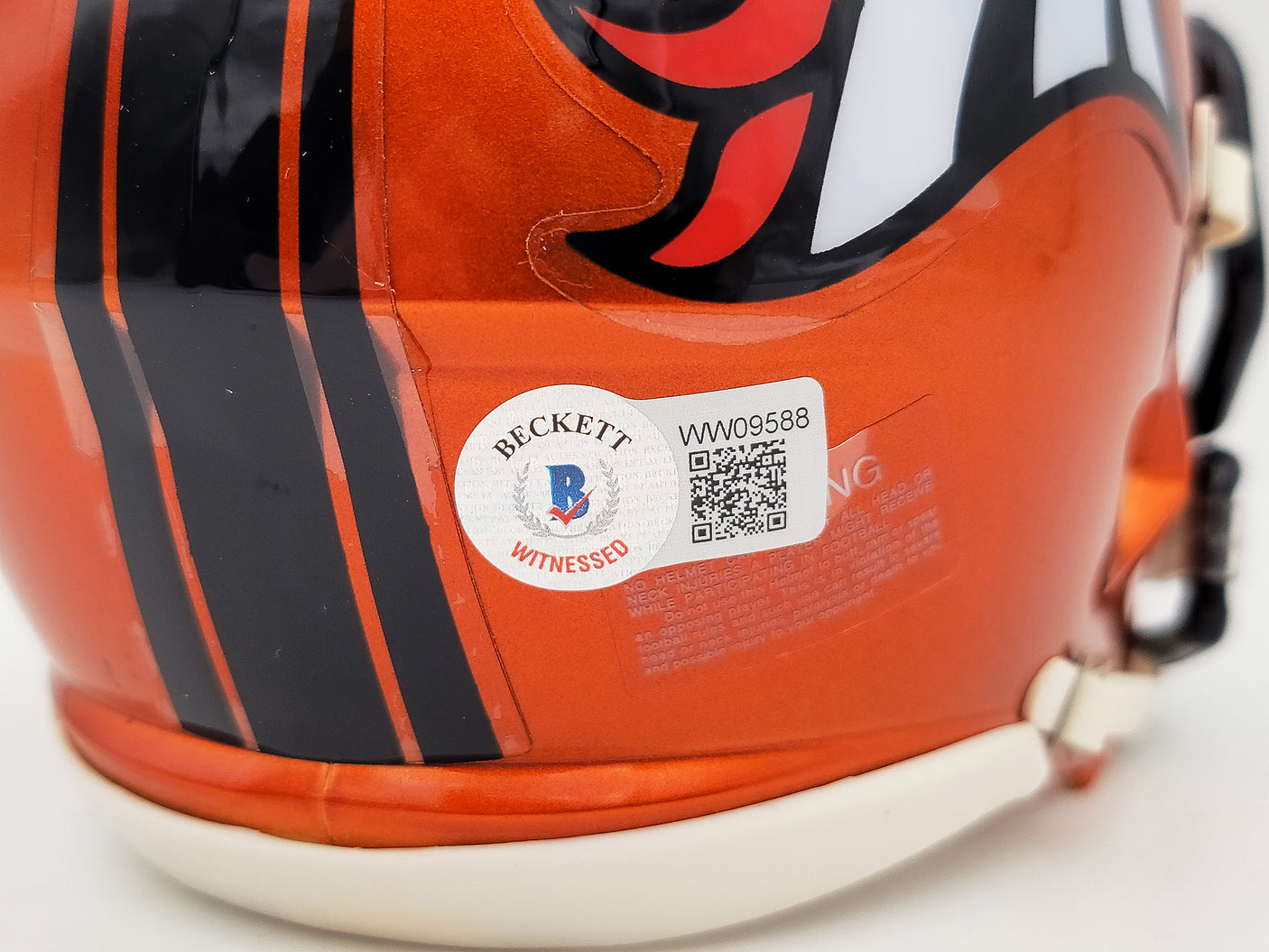 Steve Atwater Autographed Denver Broncos Flash Orange Speed Mini Helmet Beckett BAS QR Stock #203001