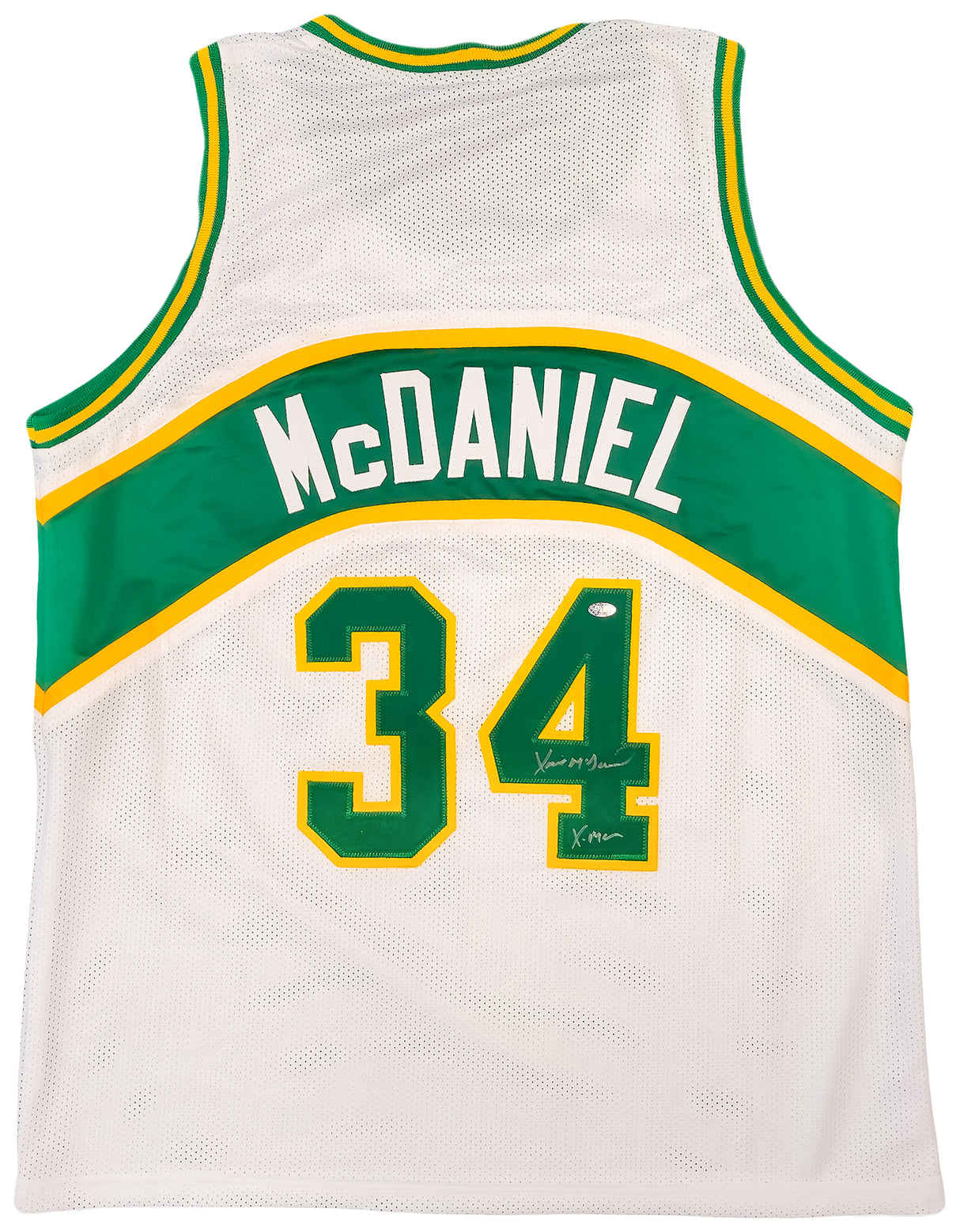 Seattle Supersonics Xavier McDaniel Autographed White Jersey "X-Man" MCS Holo Stock #202419