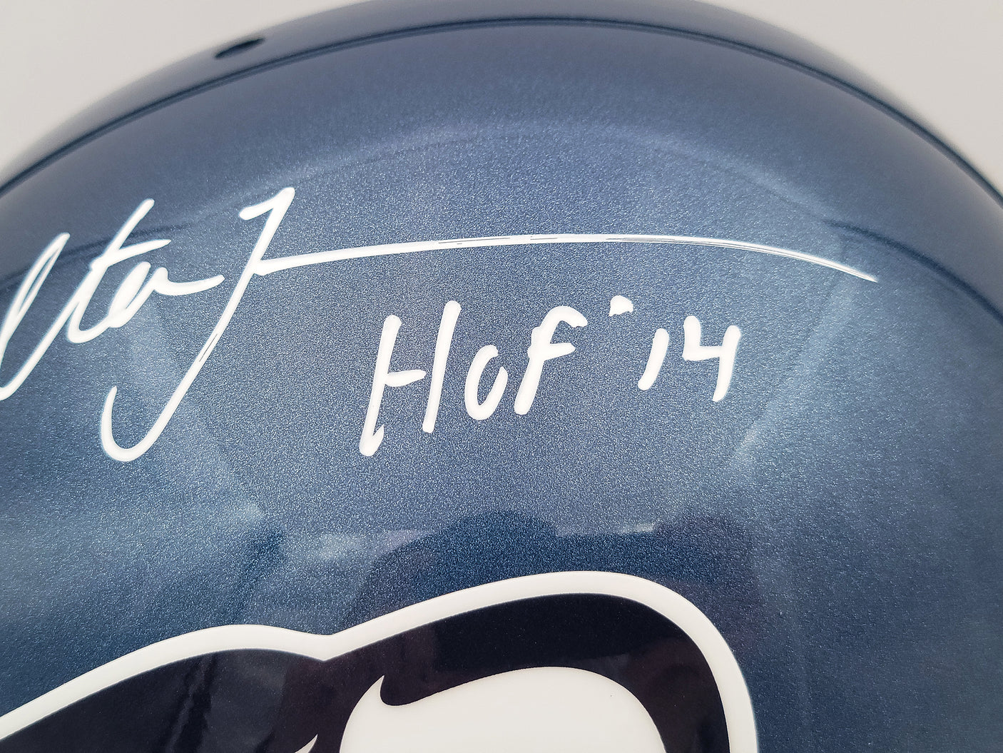 Walter Jones Autographed Seattle Seahawks Blue Full Size Replica Helmet "HOF 14" MCS Holo Stock #203082