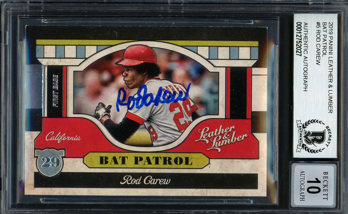 Rod Carew Autographed 2019 Panini Leather & Lumber Card #BP-5 Minnesota Twins Auto Grade Gem Mint 10 Beckett BAS #12752027