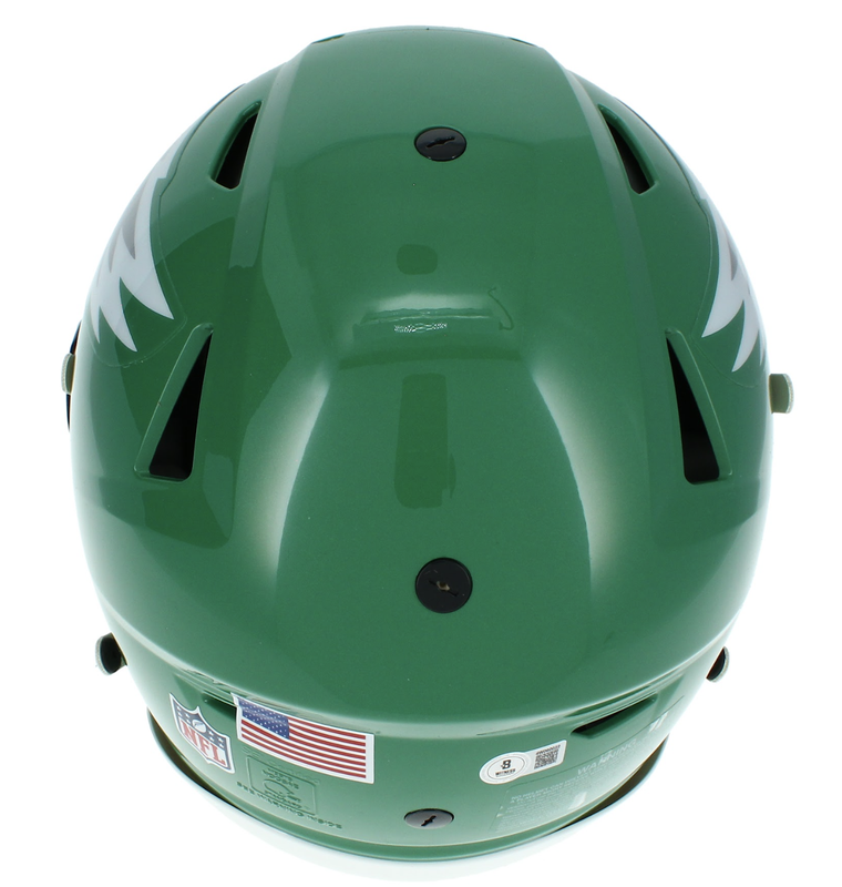 Saquon Barkley Autographed Philadelphia Eagles Kelly Green 2023 Alternate Speedflex Authentic Helmet Beckett Witnessed