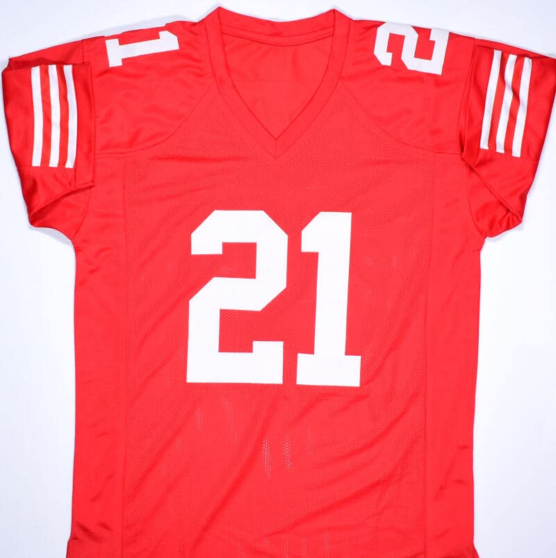 Deion Sanders Autographed Red Single Stich Pro Style Jersey w/HOF-Beckett W Holo