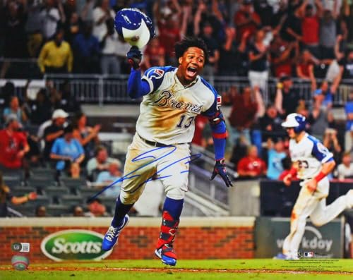 Ronald Acuna Autographed Atlanta Braves Celebration 16x20 Photo- Beckett W *Blue