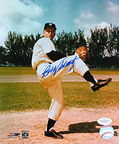 Bobby Shantz Autographed New York Yankees 8x10 Pitching Photo- JSA *Blue
