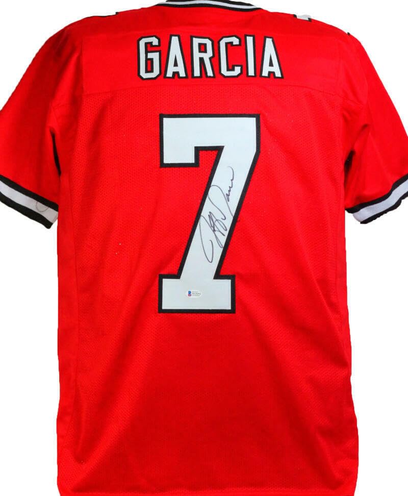 Jeff Garcia Autographed Red Calgary Pro Style Jersey- Beckett W *Black