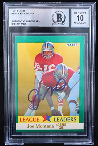 1991 Fleer #408 Joe Montana Auto San Francisco 49ers BGS Autograph 10